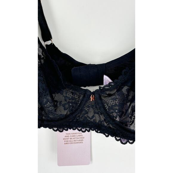 Savage X Fenty Floral Lace Unlined Bra Black Caviar Womens Size 38D New Wired - Picture 7 of 12